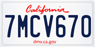 CA license plate 7MCV670