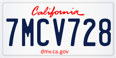 CA license plate 7MCV728