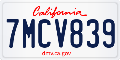 CA license plate 7MCV839