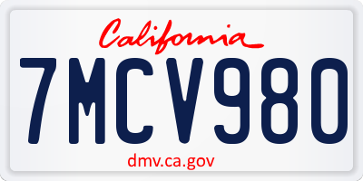 CA license plate 7MCV980