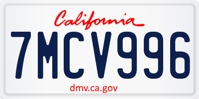 CA license plate 7MCV996