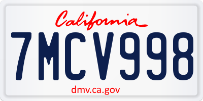 CA license plate 7MCV998