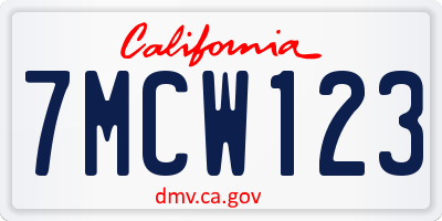 CA license plate 7MCW123