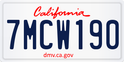 CA license plate 7MCW190