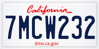 CA license plate 7MCW232