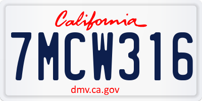 CA license plate 7MCW316