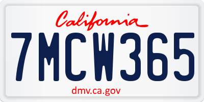 CA license plate 7MCW365