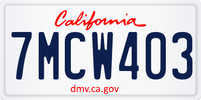 CA license plate 7MCW403