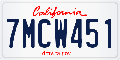 CA license plate 7MCW451