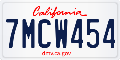 CA license plate 7MCW454