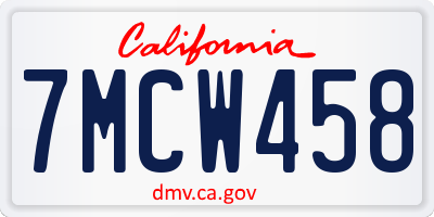 CA license plate 7MCW458