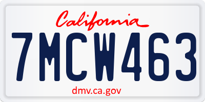 CA license plate 7MCW463