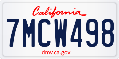 CA license plate 7MCW498