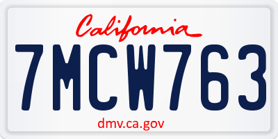 CA license plate 7MCW763