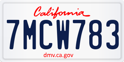 CA license plate 7MCW783