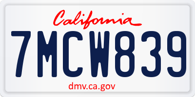CA license plate 7MCW839