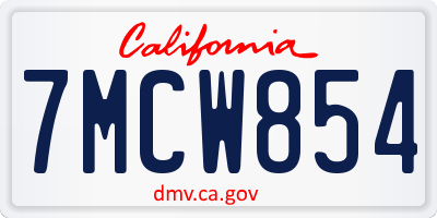 CA license plate 7MCW854