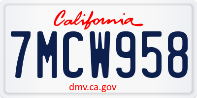 CA license plate 7MCW958