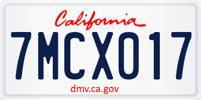 CA license plate 7MCX017