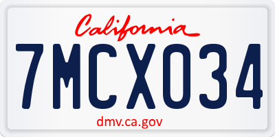 CA license plate 7MCX034
