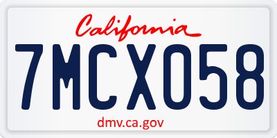 CA license plate 7MCX058