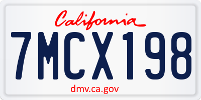 CA license plate 7MCX198