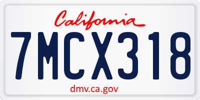 CA license plate 7MCX318