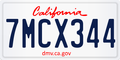 CA license plate 7MCX344