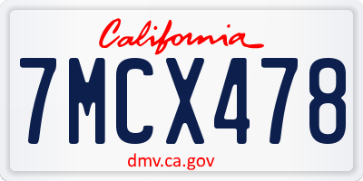 CA license plate 7MCX478