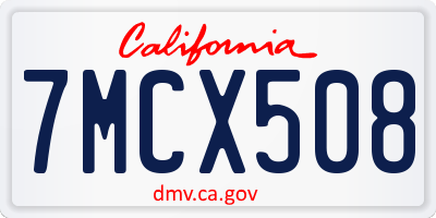 CA license plate 7MCX508