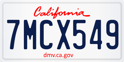 CA license plate 7MCX549