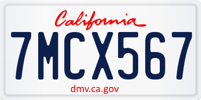 CA license plate 7MCX567