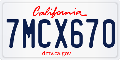CA license plate 7MCX670
