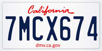 CA license plate 7MCX674