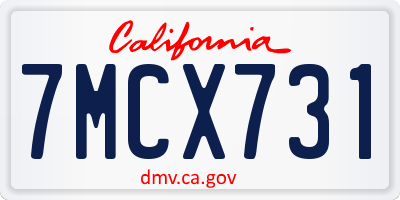 CA license plate 7MCX731