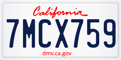 CA license plate 7MCX759