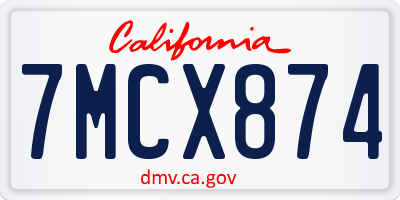 CA license plate 7MCX874