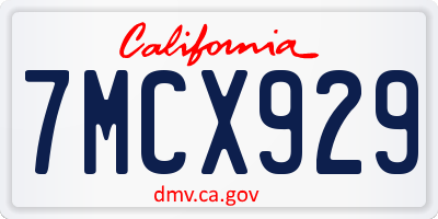 CA license plate 7MCX929