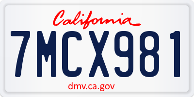 CA license plate 7MCX981