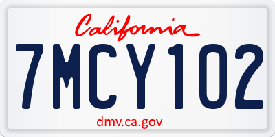 CA license plate 7MCY102