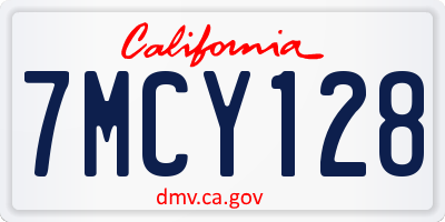 CA license plate 7MCY128