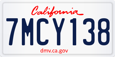 CA license plate 7MCY138