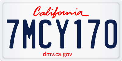 CA license plate 7MCY170