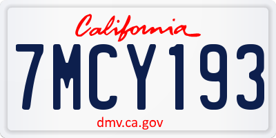 CA license plate 7MCY193