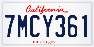 CA license plate 7MCY361