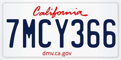 CA license plate 7MCY366