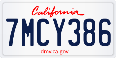 CA license plate 7MCY386