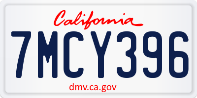 CA license plate 7MCY396