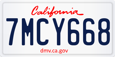 CA license plate 7MCY668