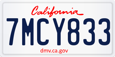 CA license plate 7MCY833